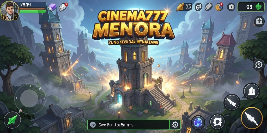 Tampilan gameplay seru dalam CINEMA777 dengan pertarungan menara yang mendebarkan.
